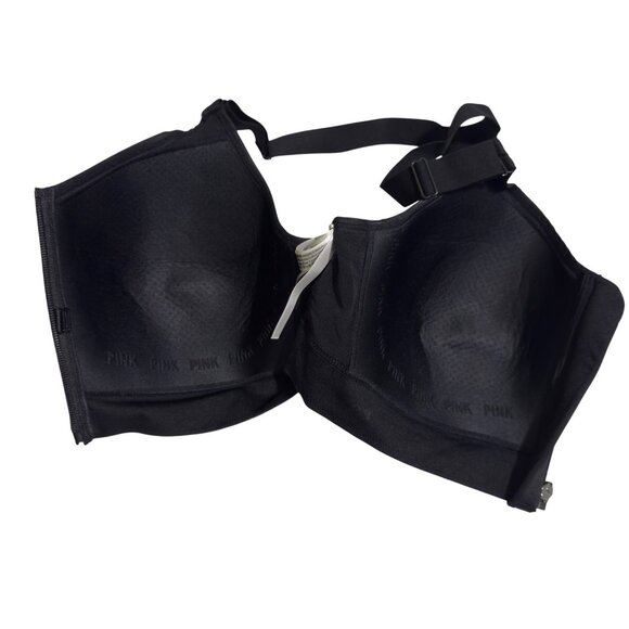 Front-Zip Black Sports Bra PINK Adjustable Straps Racerback Wireless Support XL - Picture 5 of 8